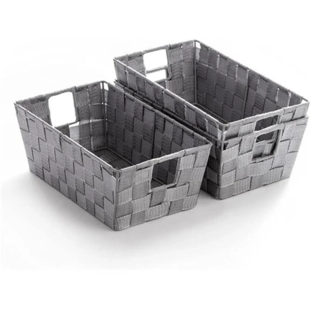 3 Pack Woven Strap Storage Basket Organizer - Shelf/Under‎ Bed Organizers